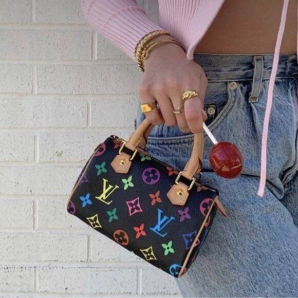 Authentic Louis Vuitton Multicolor Mini Speedy Monogram Nano Sac Bag HL Black - Picture 3 of 15